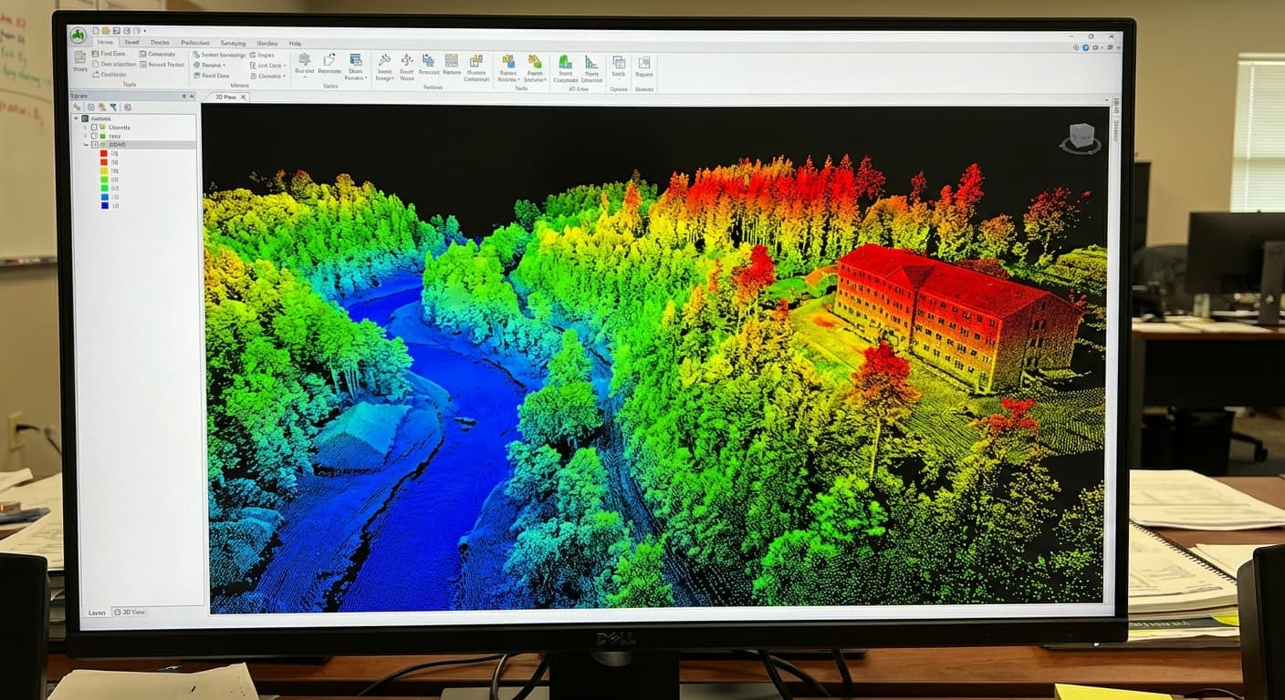 3D terrain model generated from drone LiDAR survey of a mine pit