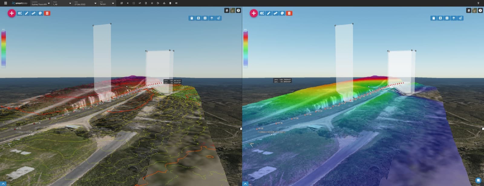 SmartData 3D model with elevation colour mapping