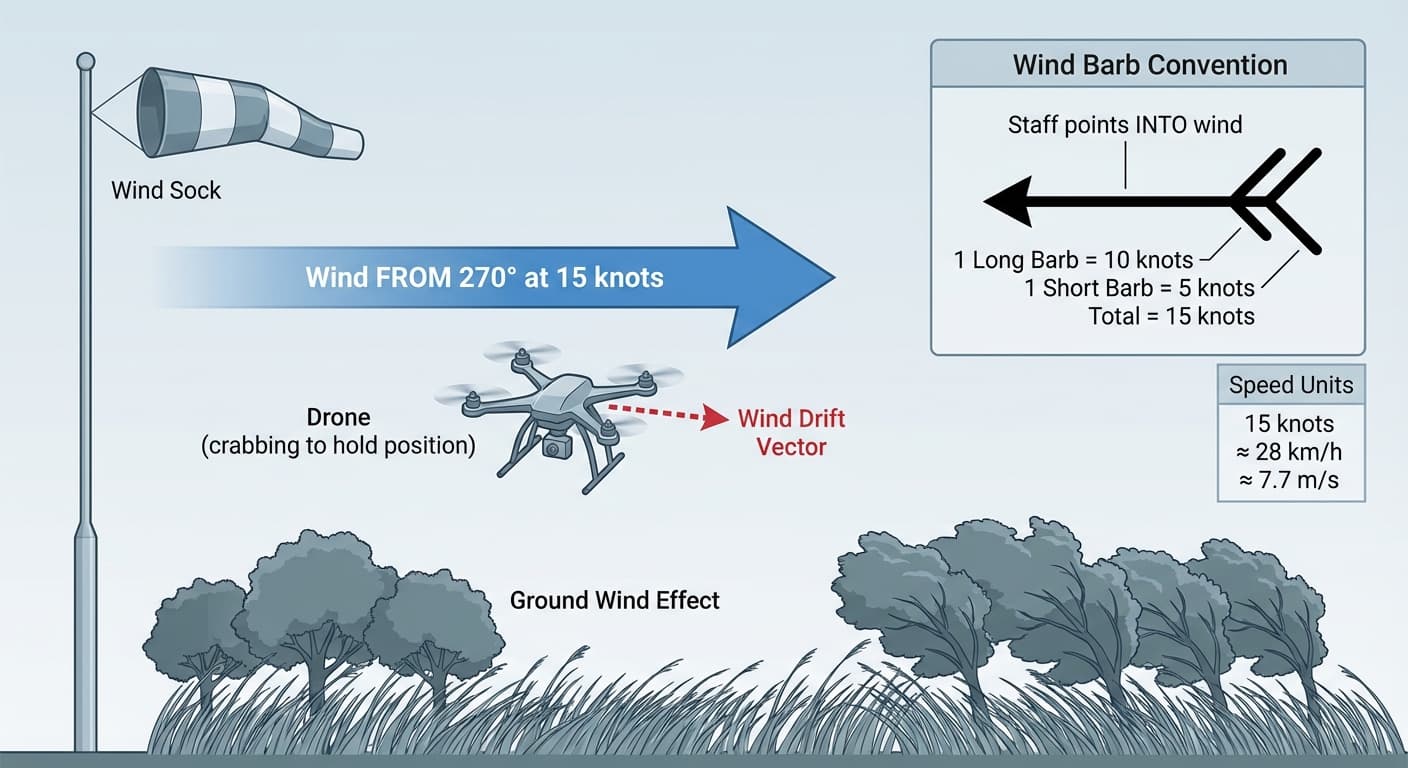 Wind velocity diagram showing direction and speed